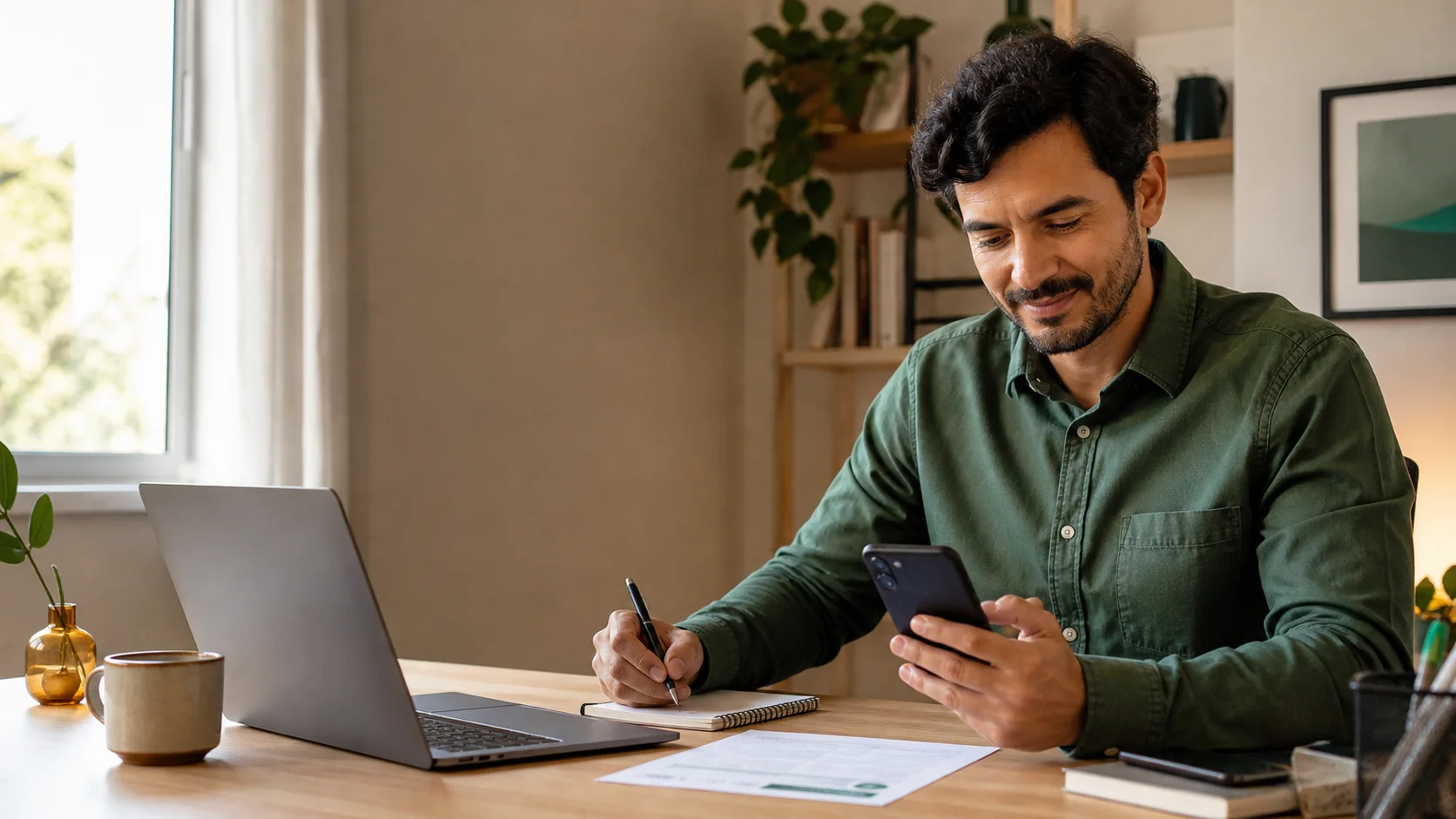 Profissional autônomo organizando no celular os dados de um pagamento recebido